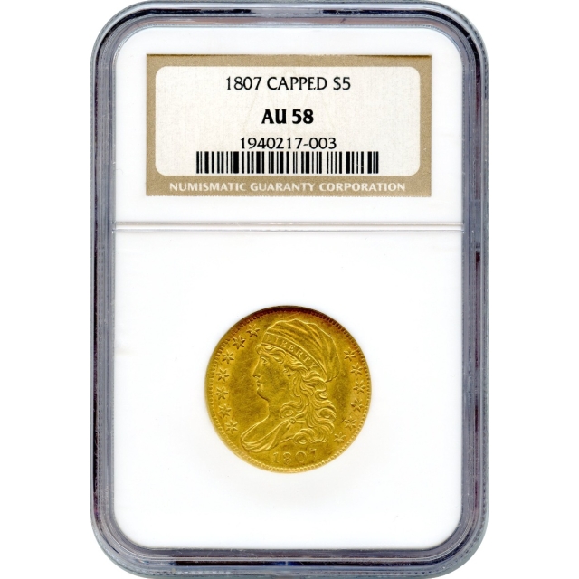 1807 $5 Capped Bust Half Eagle, Bust Left NGC AU58