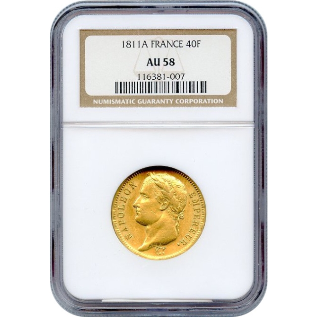 World Gold - 1811-A 40 Francs France NGC AU58