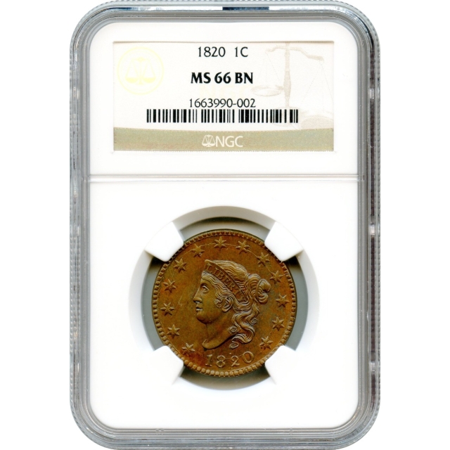 1820 1C Coronet Head Large Cent NGC MS66BN