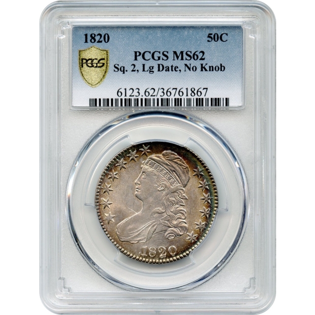 1820 50C Capped Bust Half Dollar, Square 2, Large Date, No Knob PCGS MS62