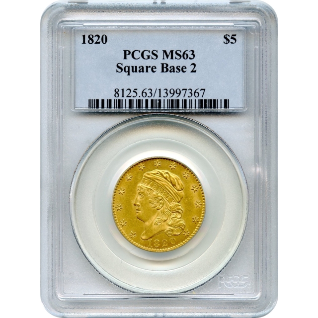 1820 $5 Capped Bust Half Eagle, Square 2 PCGS MS63