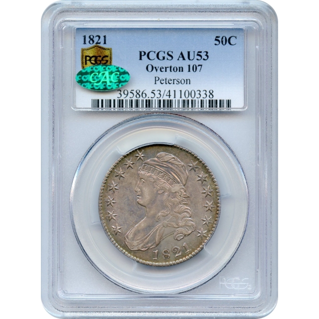 1821 50C Capped Bust Half Dollar, O-107 PCGS AU53 (CAC)