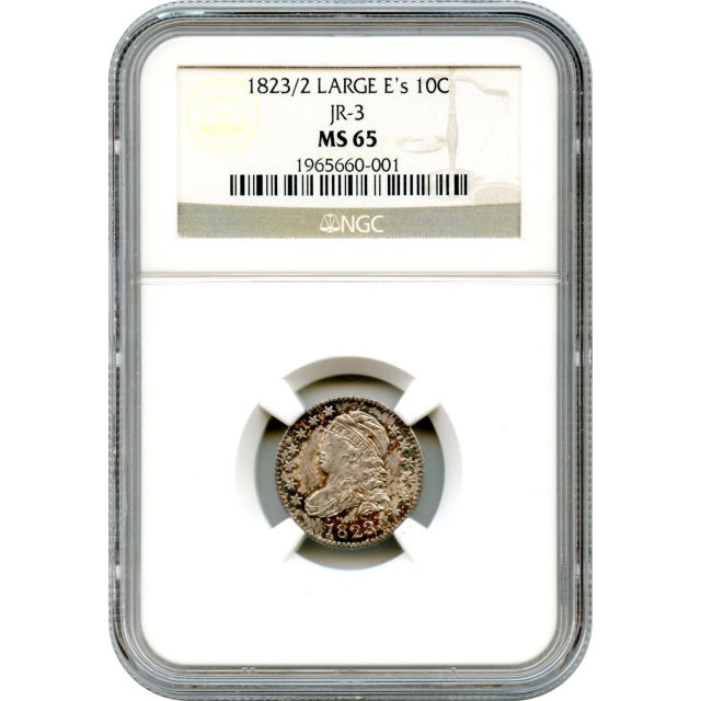 1823/2 10C Capped Bust Dime,  JR-3 Large E's NGC MS65