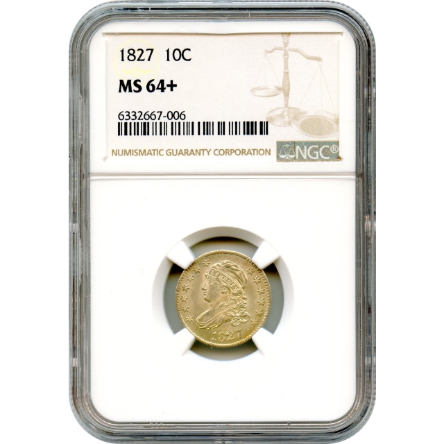 1827 10C Capped Bust Dime, Large Size NGC MS64+