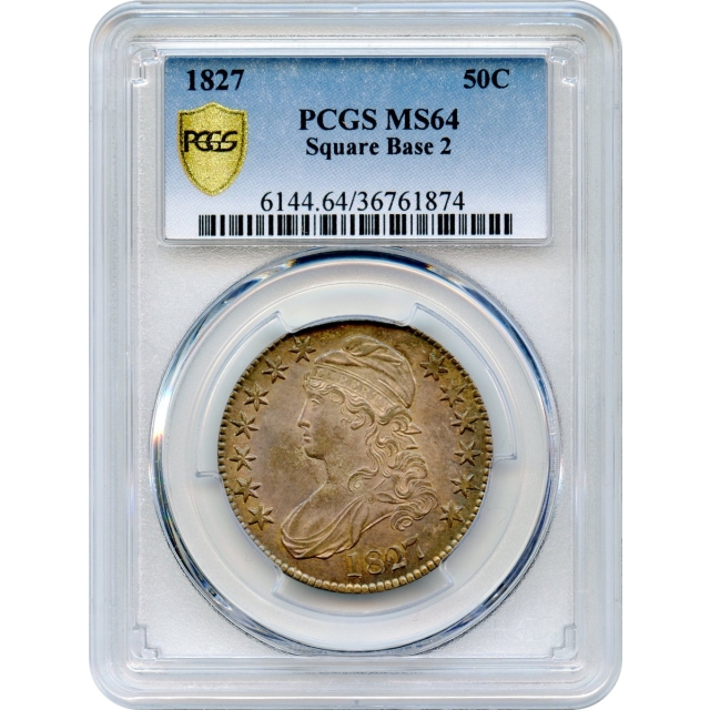 1827 50C Capped Bust Half Dollar, Square Base 2 PCGS MS64