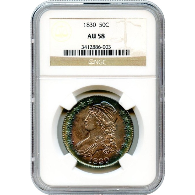1830 50C Capped Bust Half Dollar, Lettered Edge NGC AU58