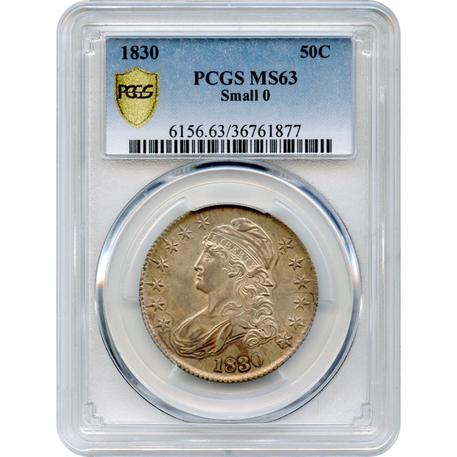 1830 50C Capped Bust Half Dollar, Small 0 PCGS MS63