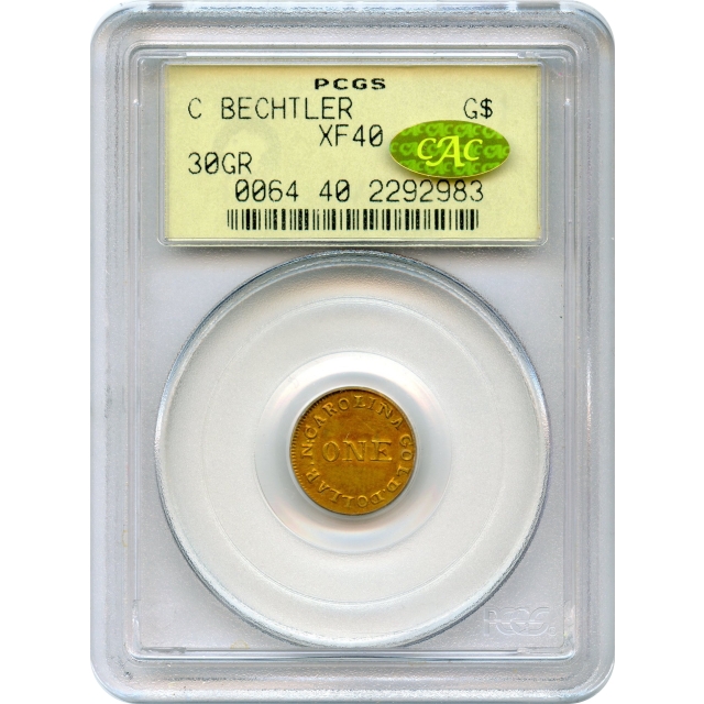1831 Gold $1 C.BECHTLER N:CAROLINA, 30.G. RUTHERF: PCGS XF40 (CAC Gold)