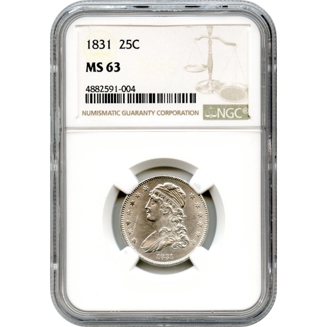 1831 25C Capped Bust Quarter, Small Letters NGC MS63