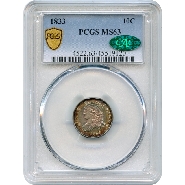1833 10C Capped Bust Dime, JR-9 PCGS MS63 (CAC)