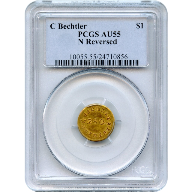 (1837-1842) Gold $1 BECHTLER 28G, N Reversed, PCGS AU55 