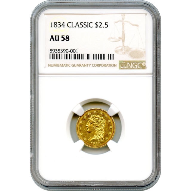 1834 $2.50 Classic Head Quarter Eagle NGC AU58