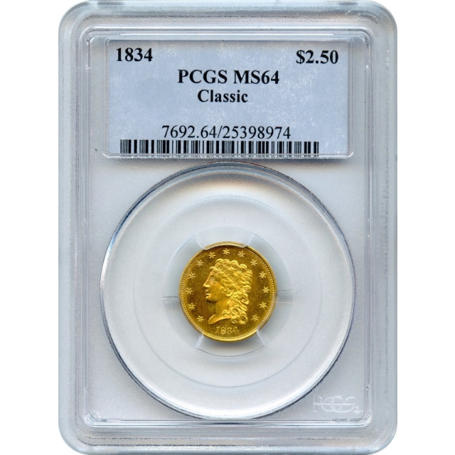 1834 $2.50 Classic Head Quarter Eagle PCGS MS64