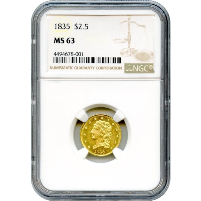 1835 $2.50 Classic Head Quarter Eagle NGC MS63