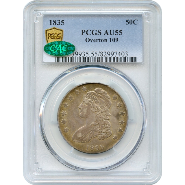 1835 50C Capped Bust Half Dollar, O-109 PCGS AU55 (CAC)