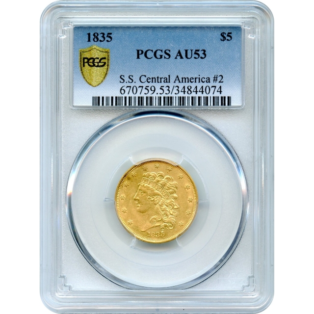 1835 $5 Classic Head Half Eagle PCGS AU53 Ex.Central America #2