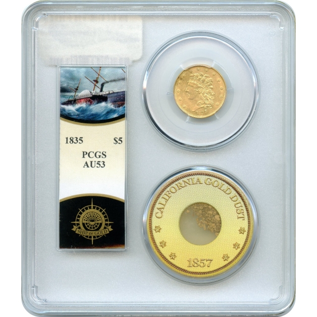1835 $5 Classic Head Half Eagle PCGS AU53 Ex.SS Central America with Pinch