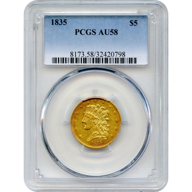 1835 $5 Classic Head Half Eagle PCGS AU58