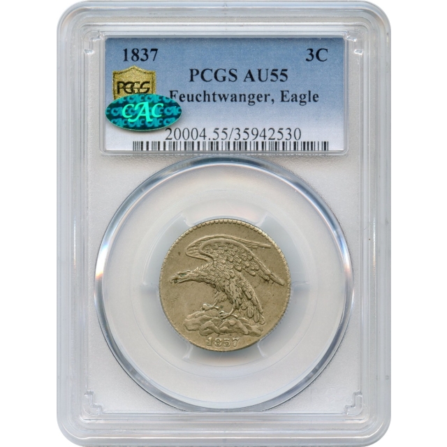 1837 3C Feuchtwanger-Eagle PCGS AU55 (CAC)