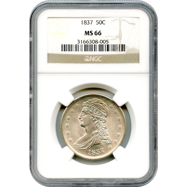 1837 50C Capped Bust, Reeded Edge NGC MS66 - Condition Rarity!