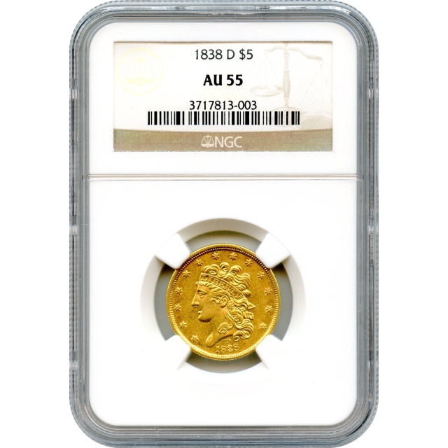 1838-D $5 Classic Head Half Eagle NGC AU55