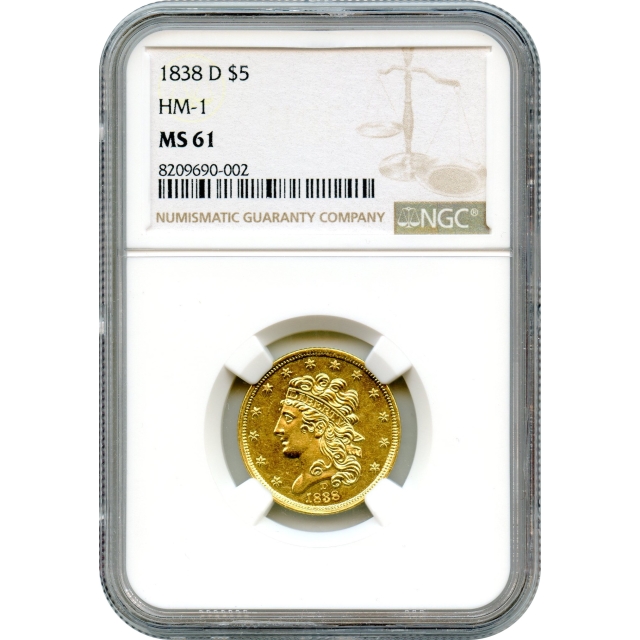 1838-D $5 Classic Head Half Eagle NGC MS61