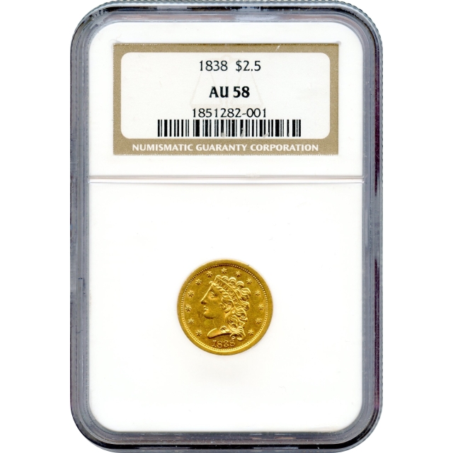 1838 $2.50 Classic Head Quarter Eagle, NGC AU58