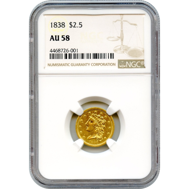 1838 $2.50 Classic Head Quarter Eagle, NGC AU58