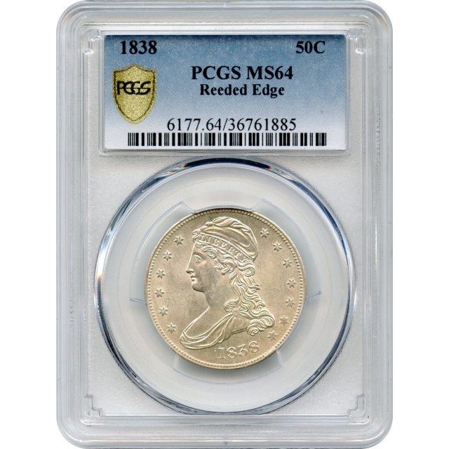 1838 50C Capped Bust Half Dollar, Reeded Edge PCGS MS64
