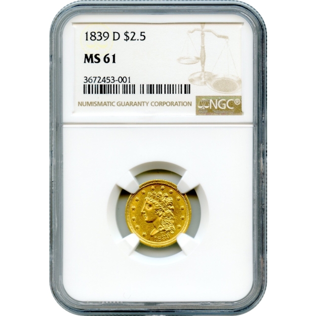 1839-D $2.50 Classic Head Quarter Eagle NGC MS61