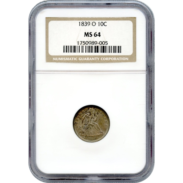 1839-O 10C Liberty Seated Dime, No Drapery NGC MS64