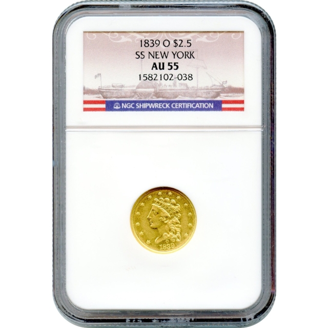 1839-O $2.50 Classic Head Quarter Eagle NGC AU55 Ex.SS New York (w/book, as issued)