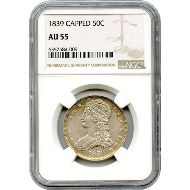 1839 50C Capped Bust Half Dollar, Reeded Edge NGC AU55