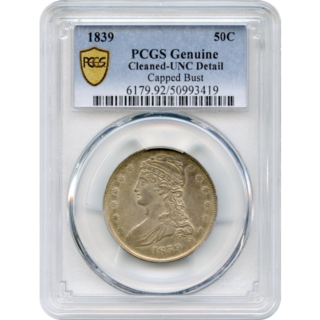 1839 50C Capped Bust Half Dollar HALF DOL. on Rev PCGS MS92
