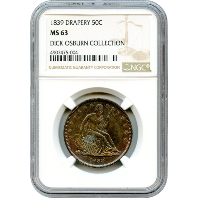 1839 50C Liberty Seated Half Dollar, Drapery NGC MS63