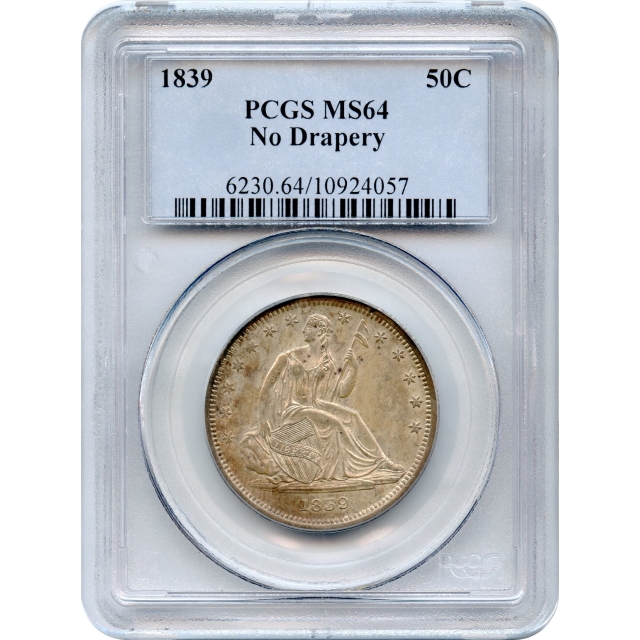 1839 50C Liberty Seated Half Dollar, No Drapery PCGS MS64