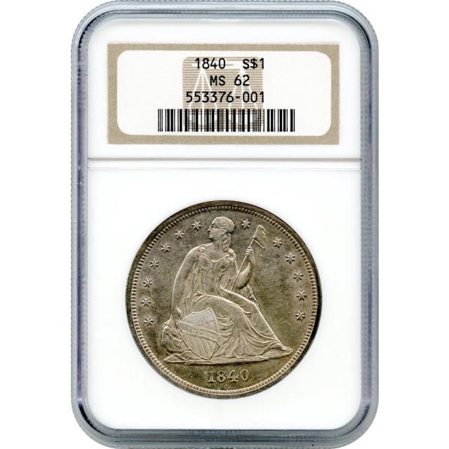 1840 $1 Liberty Seated Dollar NGC MS62