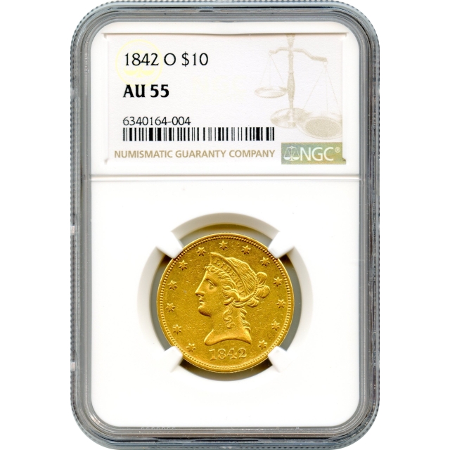 1842-O $10 Liberty Head Eagle NGC AU55