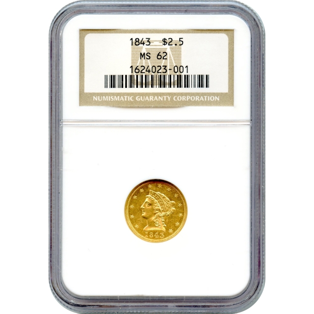 1843 $2.50 Liberty Head Quarter Eagle NGC MS62