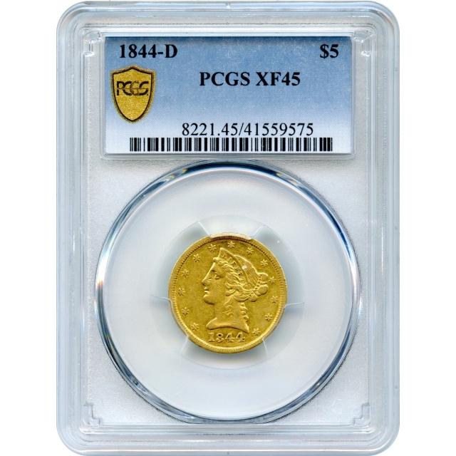 1844-D $5 Liberty Head Half Eagle PCGS XF45
