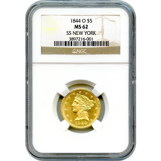 1844-O $5 Liberty Head Half Eagle NGC MS62 Ex. SS New York