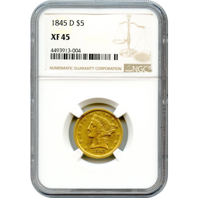 1845-D $5 Liberty Head Half Eagle NGC XF45