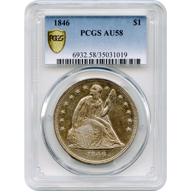 1846 $1 Liberty Seated Dollar PCGS AU58