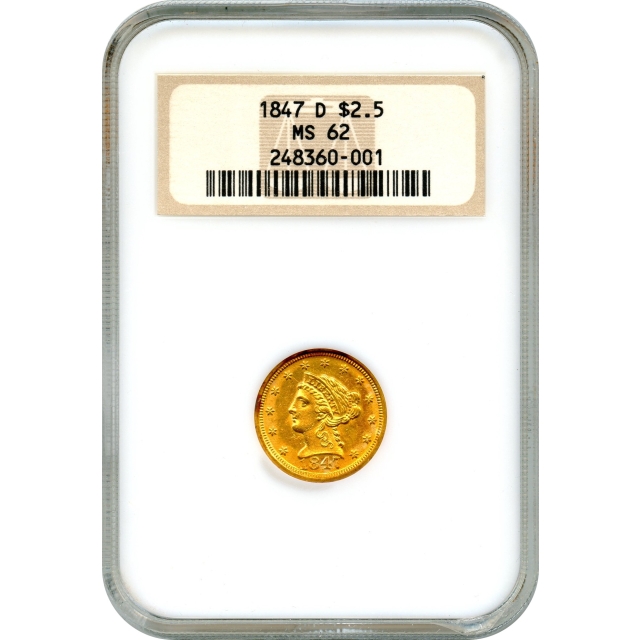 1847-D $2.50 Liberty Head Quarter Eagle NGC MS62