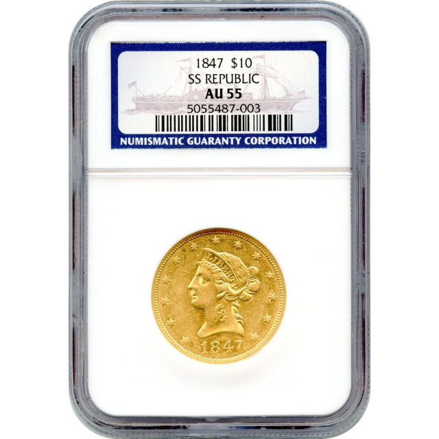1847 $10 Liberty Head Eagle NGC AU55 Ex.SS Republic