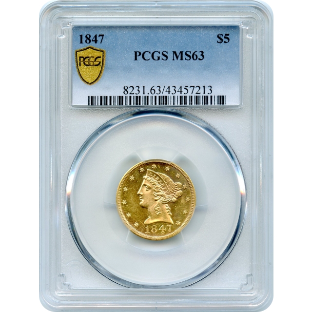 1847 $5 Liberty Head Half Eagle PCGS MS63