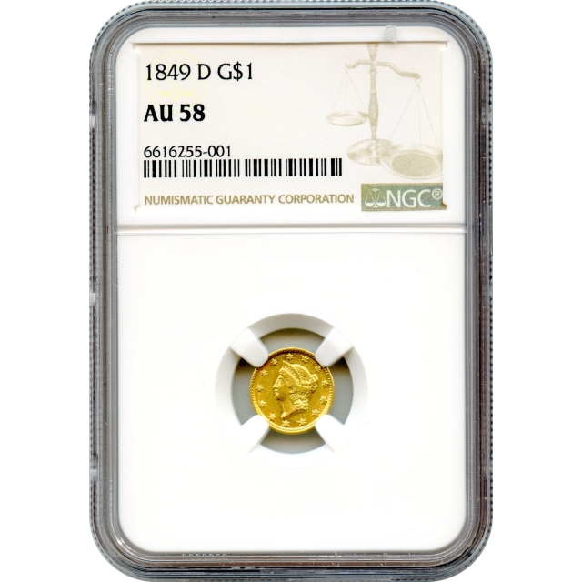1849-D G$1 Liberty Head Gold Dollar NGC AU58