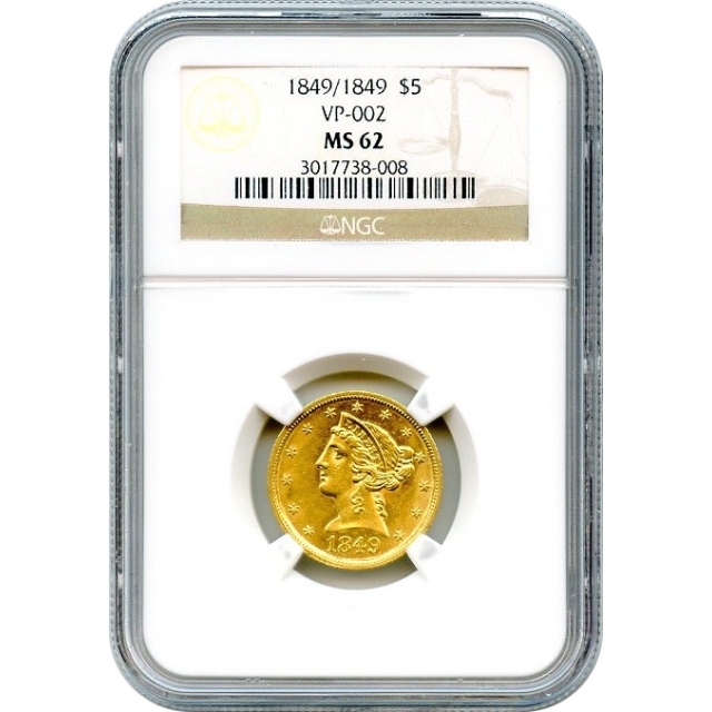 1849/1849 $5 Liberty Head Half Eagle, VP-002 NGC MS62