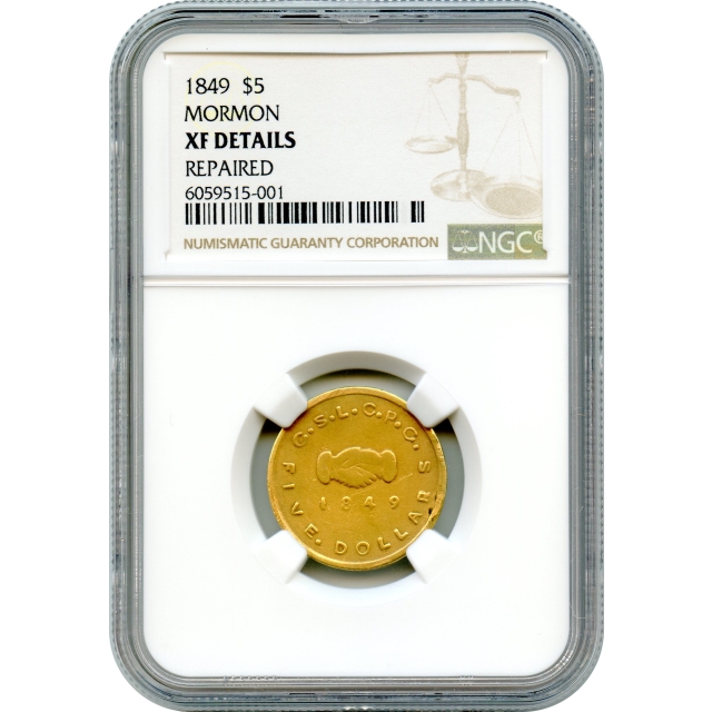 1849 $5 Mormon Gold Half Eagle, NGC XF Details 