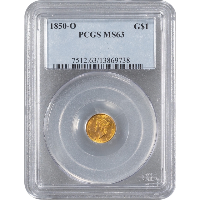 1850-O G$1 Liberty Head Gold Dollar PCGS MS63